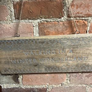 Walking in a Winter Wonderland wooden hanging sign from Jo Ann Fabrics twine